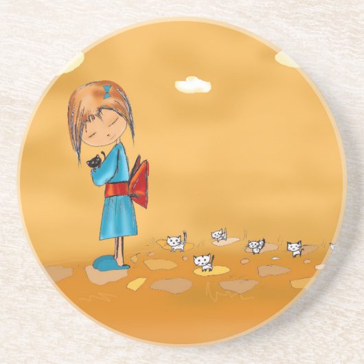 女の子および猫 コースター (正面)