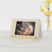 女の子および男の子のための最初聖餐式 カード (黄色い花)