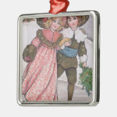 女の子および男の子のスケートで滑る メタルオーナメント (左)