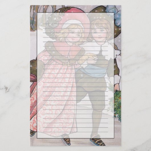 女の子および男の子のスケートで滑る 便箋 (正面)