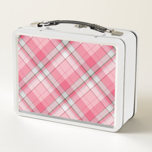 女の子お洒落ピンクと白の格子模様の子供 メタルランチボックス (裏面)