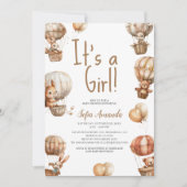 女の子から見た子から見た動物の赤ちゃんシャワー 招待状 (正面)