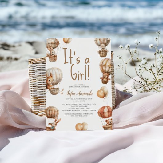 女の子から見た子から見た動物の赤ちゃんシャワー 招待状