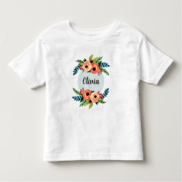 女の子かわいいおもしろいフローラ水の色の花と名前 トドラーTシャツ