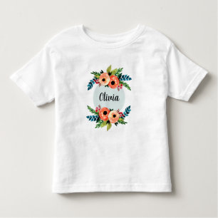 女の子かわいいおもしろいフローラ水の色の花と名前 トドラーTシャツ
