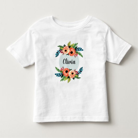 女の子かわいいおもしろいフローラ水の色の花と名前 トドラーTシャツ (正面)