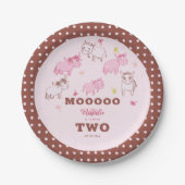 女の子かわいいおもしろい牛ピンク柄2nd誕生日 ペーパープレート (正面)