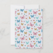 女の子かわいいお洒落ピンクの蝶m赤ちゃんシャワー サンキューカード (裏面)