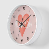 女の子かわいいお洒落水色ピンクのハート子供 壁時計 (傾斜)