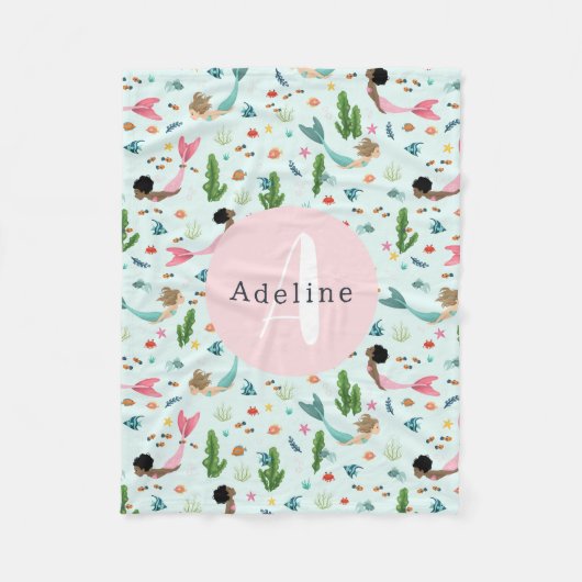 女の子かわいいお洒落魔法の人魚海子供 フリースブランケット (正面)