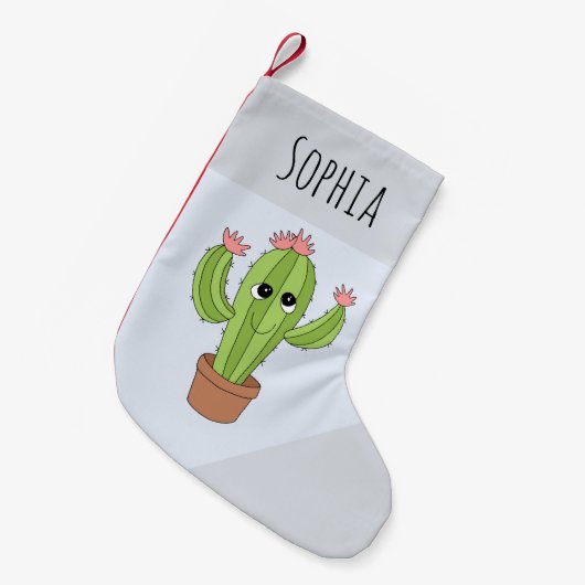女の子かわいいかわいいサボテン漫画と名前の子供 スモールクリスマスストッキング (正面 (吊り時))