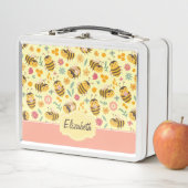 女の子かわいいのまわりに春フローラルパターンキッズ メタルランチボックス (インサイチュ)