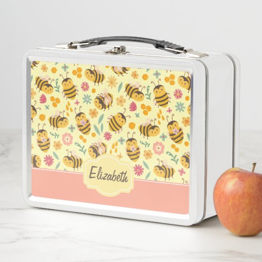 女の子かわいいのまわりに春フローラルパターンキッズ メタルランチボックス (インサイチュ)