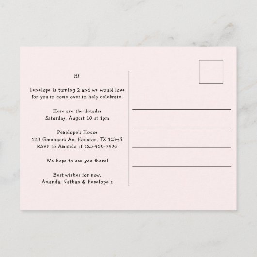 女の子かわいいアイスクリーム2nd誕生日パーティー インビテーションポストカード (裏面)