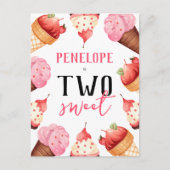 女の子かわいいアイスクリーム2nd誕生日パーティー インビテーションポストカード (正面)