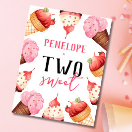 女の子かわいいアイスクリーム2nd誕生日パーティー インビテーションポストカード