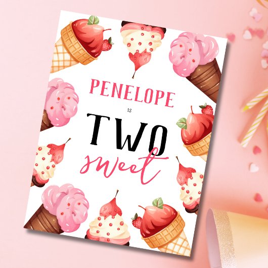 女の子かわいいアイスクリーム2nd誕生日パーティー インビテーションポストカード
