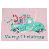 女の子かわいいクリスマス犬のトラッククリスマス ラージペーパーバッグ (正面)