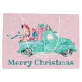 女の子かわいいクリスマス犬のトラッククリスマス ラージペーパーバッグ (裏面)