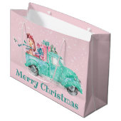 女の子かわいいクリスマス犬のトラッククリスマス ラージペーパーバッグ (正面アングル)