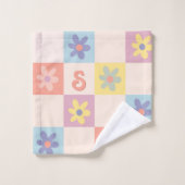 女の子かわいいグルービーピンクレトロ70sキッズモノグラム バスタオルセット (ウォッシュタオル)