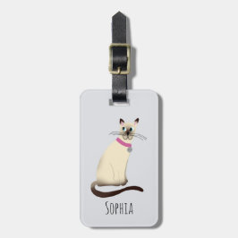 女の子かわいいシールポイントシャム猫ネームキッズ ラゲッジタグ