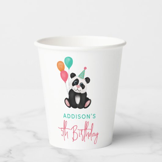 女の子かわいいジャングルパンダのクマ5th誕生日パーティー 紙コップ (正面)