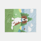 女の子かわいいスプリンガーのスパニエル犬犬とネームキッズ フリースブランケット (正面(横))