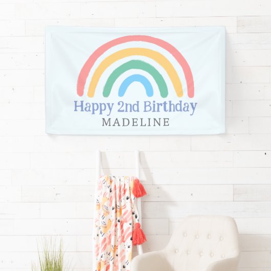 女の子かわいいツー クール 2歳の誕生日虹 横断幕 (インサイチュ)