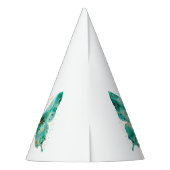 女の子かわいいティール（緑がかった色）グリーンバタフライ1st誕生日 パーティーハット (裏面)