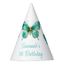 女の子かわいいティール（緑がかった色）グリーンバタフライ1st誕生日