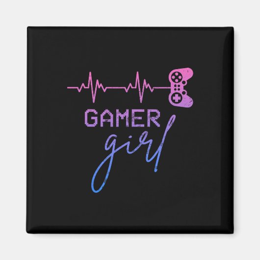 女の子かわいいハートビートゲーマー女の子のビデオゲームの愛 マグネット (正面)
