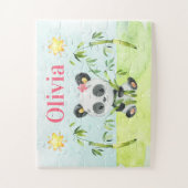 女の子かわいいパンダ熊パーソナライズされた子 ジグソーパズル (縦)