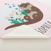 女の子かわいいピンクのカワウソの花キッズ シェルパブランケット (3/4)