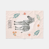 女の子かわいいピンクのゼブラウォーターカラーサファリ フリースブランケット (正面(横))
