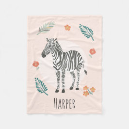 女の子かわいいピンクのゼブラウォーターカラーサファリ フリースブランケット