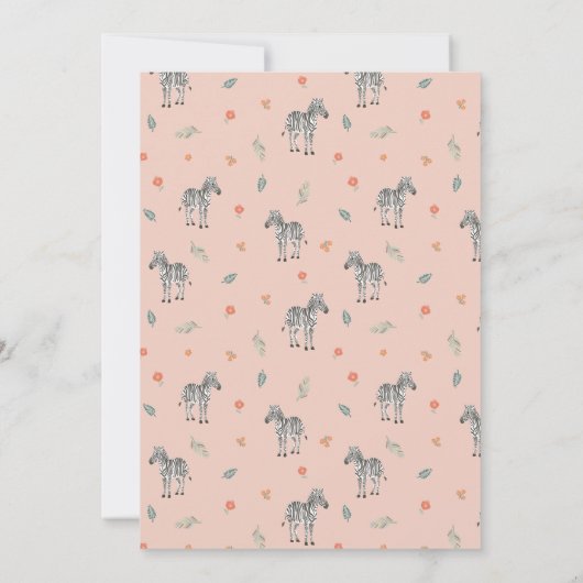 女の子かわいいピンクのゼブラサファリジャングルベビーシャワー 招待状 (裏面)