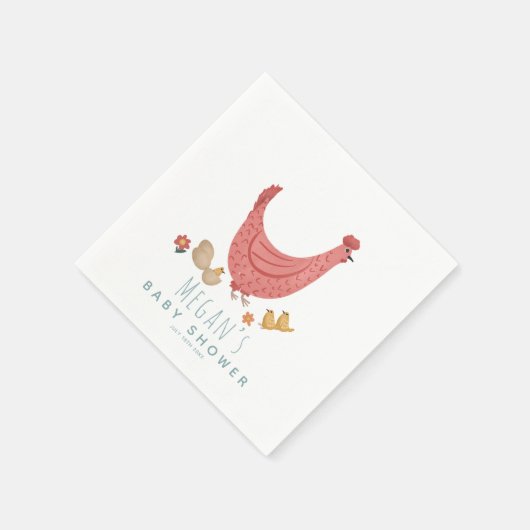 女の子かわいいピンクのファーム鶏の赤ちゃんシャワー スタンダードカクテルナプキン (角)