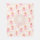 女の子かわいいピンクのリトルバレリーナモノグラム フリースブランケット (正面)