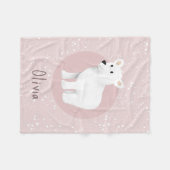 女の子かわいいピンクの冬のホッキョクベアホリデーキッズ フリースブランケット (正面(横))