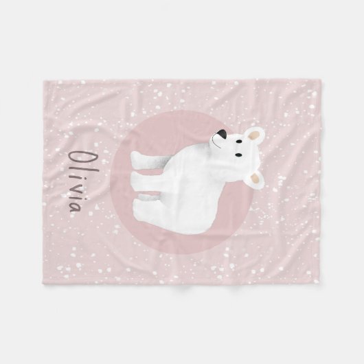 女の子かわいいピンクの冬のホッキョクベアホリデーキッズ フリースブランケット (正面(横))