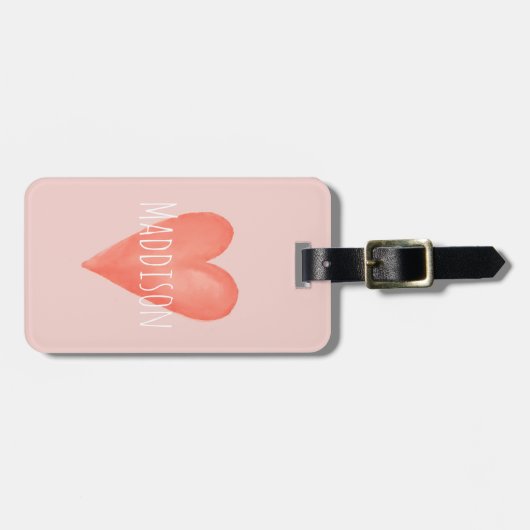 女の子かわいいピンクの水色ハート子供 ラゲッジタグ (正面横)