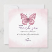 女の子かわいいピンクの水色バタフライキッズ サンキューカード (正面)