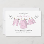 女の子かわいいピンクの赤ちゃんシャワーQRコードソーシャルメディア 招待状 (正面)