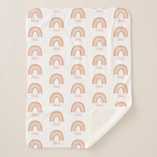 女の子かわいいピンクぼほ水の色レインボーネーム シェルパブランケット (正面)