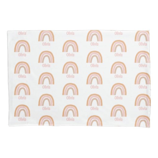 女の子かわいいピンクぼほ水の色レインボーネーム 枕カバー (正面)