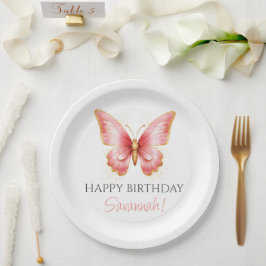 女の子かわいいピンクバタフライ1st誕生日パーティー ペーパープレート