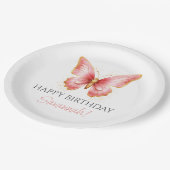 女の子かわいいピンクバタフライ1st誕生日パーティー ペーパープレート (アングル)