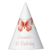 女の子かわいいピンクバタフライ1st誕生日 パーティーハット (正面)