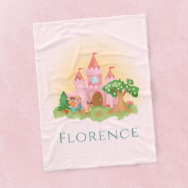 女の子かわいいピンクプリンセスキャッスル童話の子供 フリースブランケット